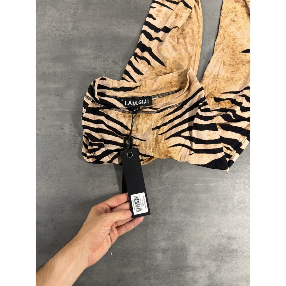 I.AM.GIA Flare Pants Womens XXS Blare Track Wild Side Tan Tiger Stripe NEW $85 - Picture 6 of 13